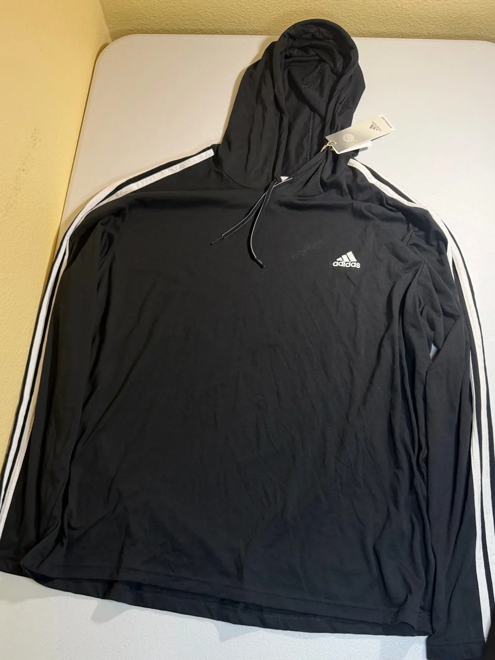 Adidas Black Hoodie with White Stripe Accents